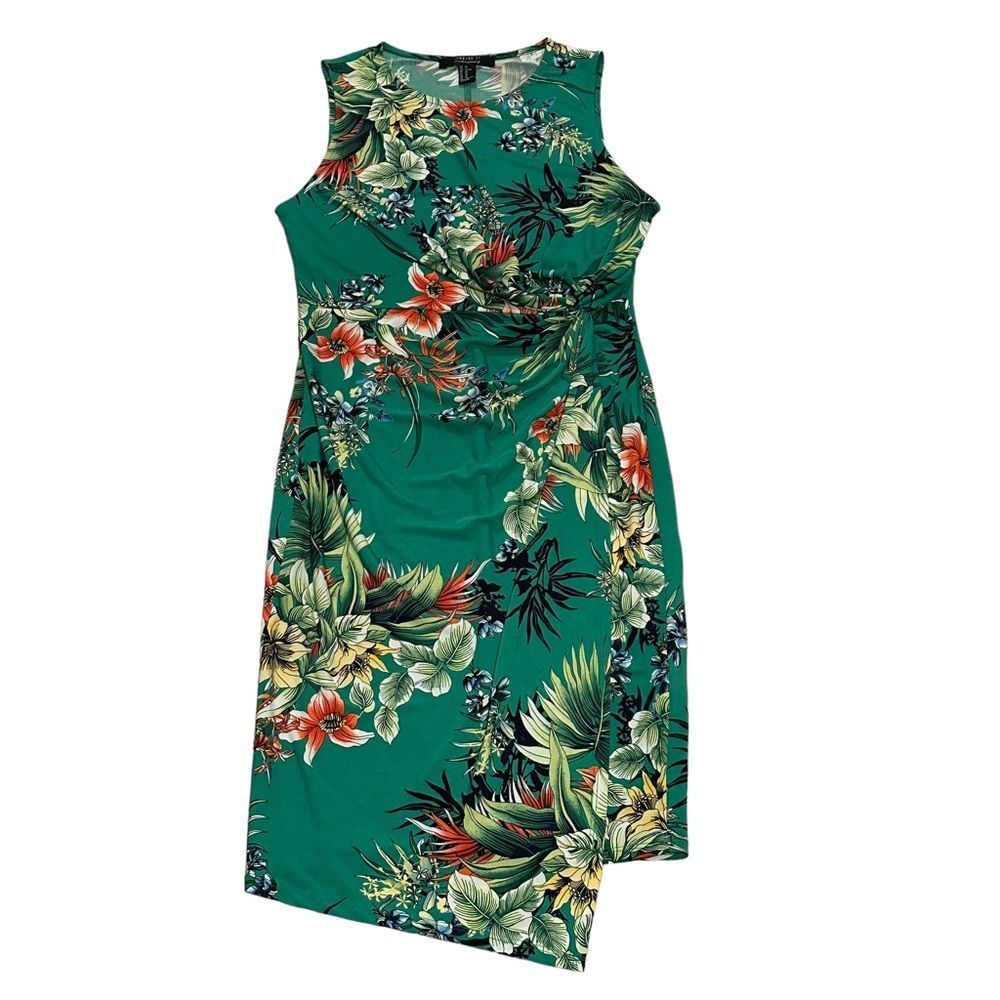 Forever 21 Green Tropical Floral Print Mock Wrap Dress - Size XL - Picture 7 of 15